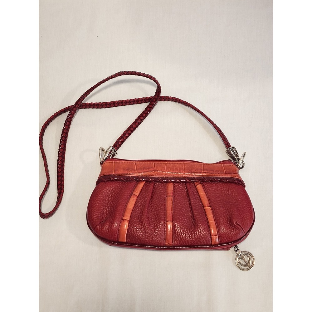 Brighton Red Pebbled Leather Organizer Crossbody Bag Braided Strap Heart Charm
